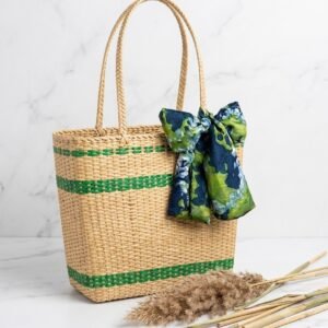 AYASKA - Block Weave Tote Green Coloured