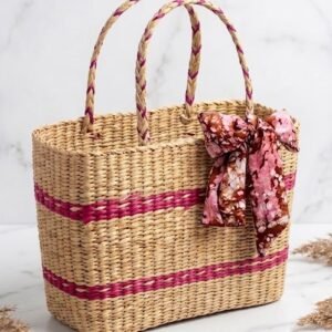 AYASKA - Block Weave Tote Pink Coloured